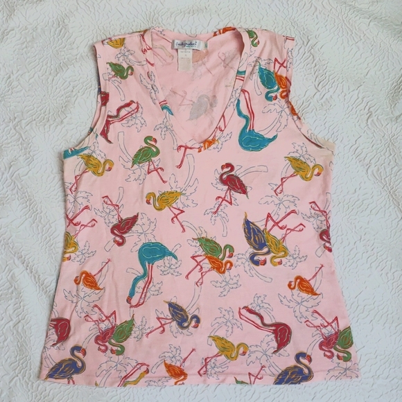 Fresh Produce Womens Soft Pink  Flamingo Print V-Neck Sleeveless T-shirt, Size L - Picture 6 of 12